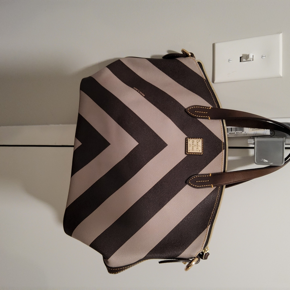 Dooney & Bourke Brown and Cream Chevron Tote Bag